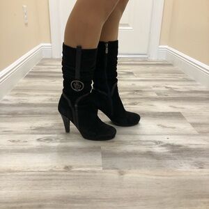 Black Suede Heeled Boots for Women Size 8